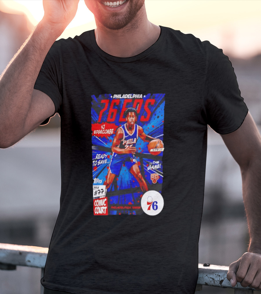 Philadelphia 76ers VJ Edgecombe Comic Court Ready To Save The Game T-Shirt
