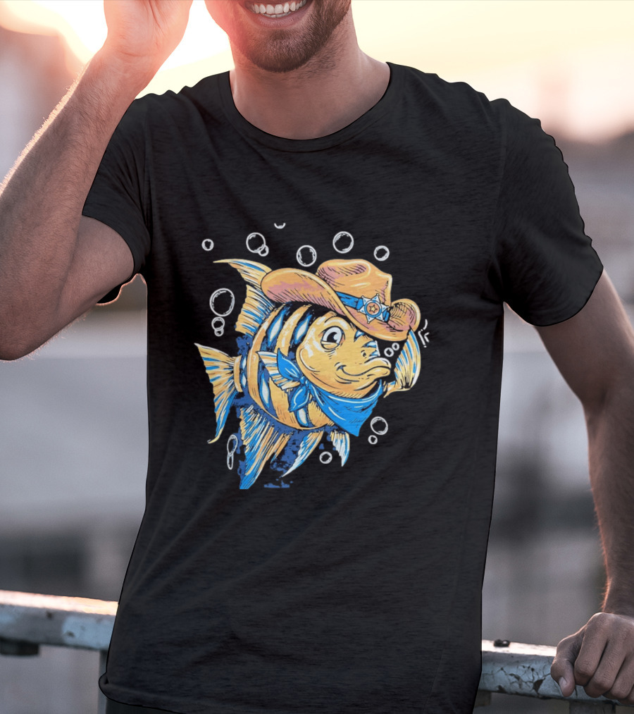 Angelfish Cowboy Hat Western Bubbles Bandana T-Shirt