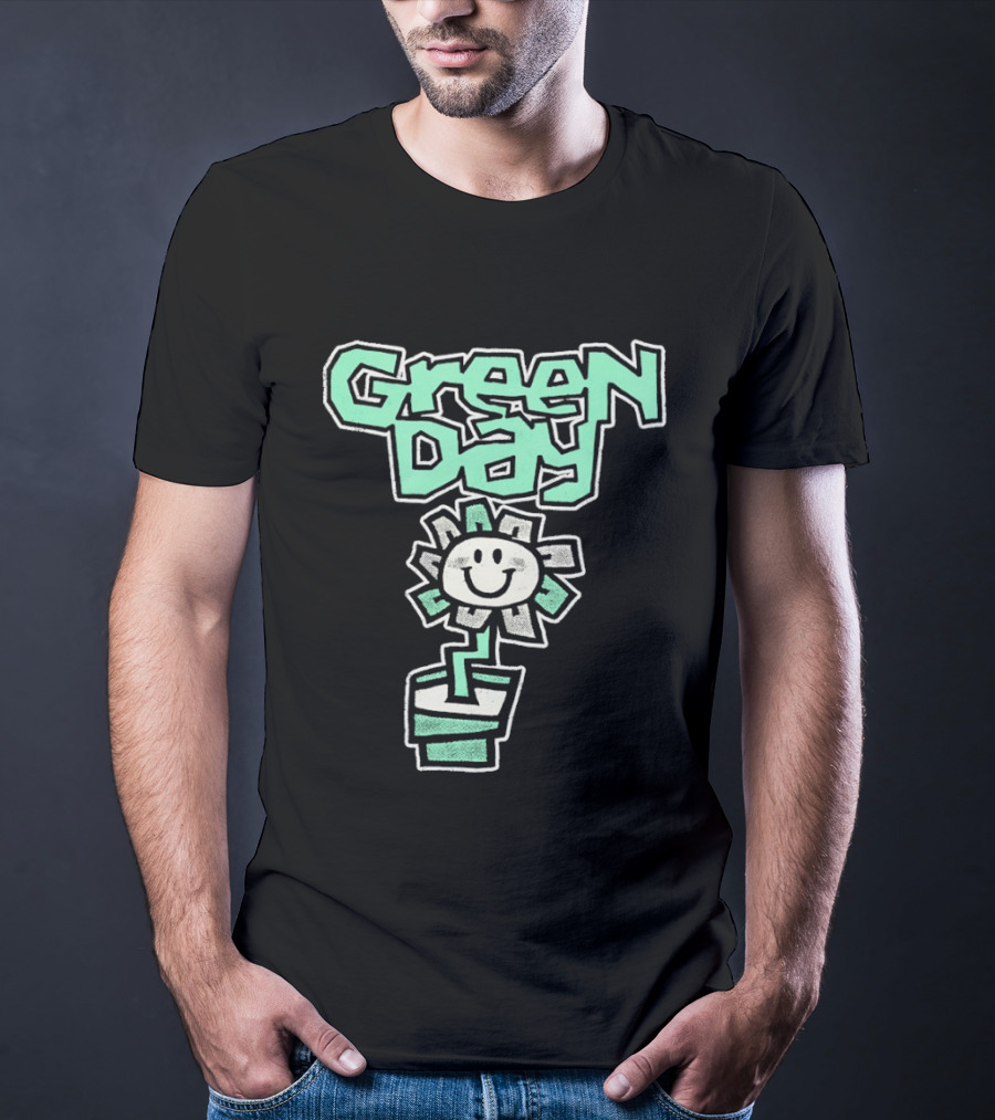 Green Day Flower Happy Smiling Potted Bloom T-Shirt