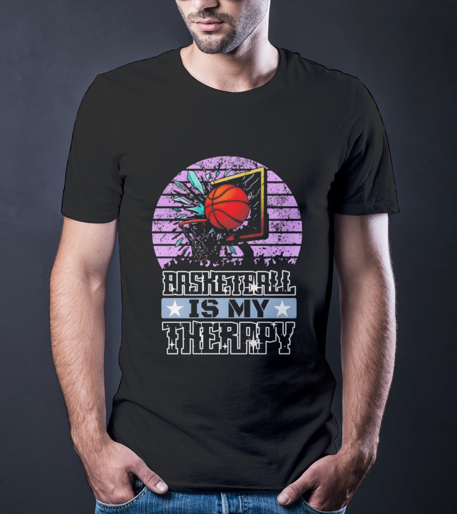 Basketball Is My Therapy Vintage Retro Hoop Design With Stars T-Shirt
