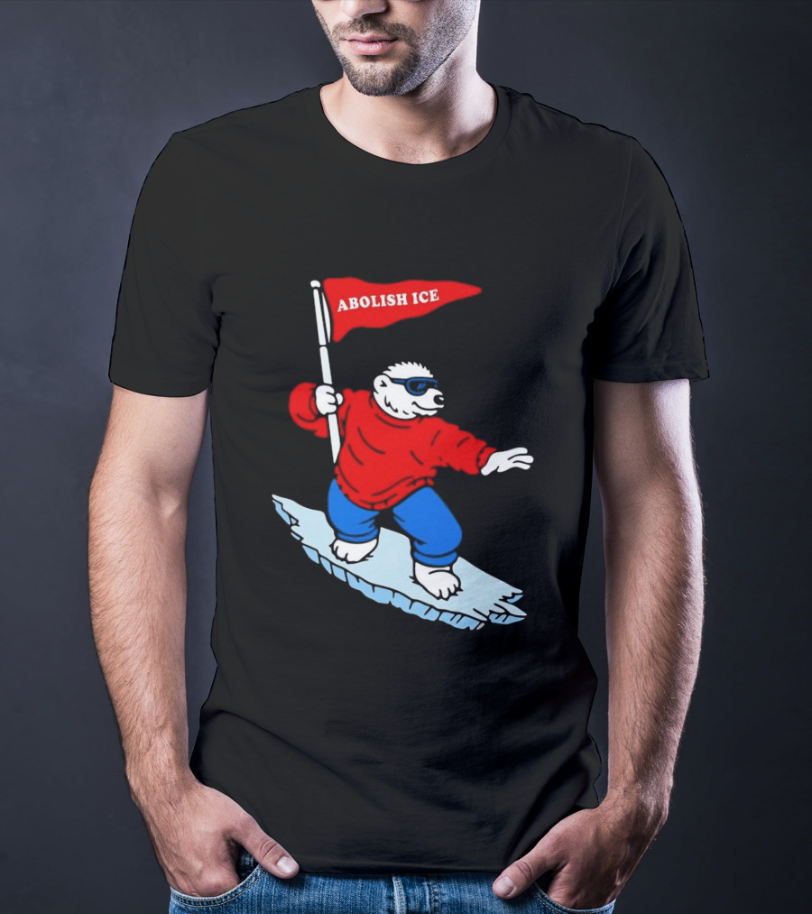 Polar Bear Surfing With Abolish ICE Flag T-Shirt