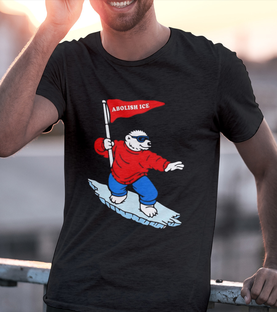 Polar Bear Surfing With Abolish ICE Flag T-Shirt