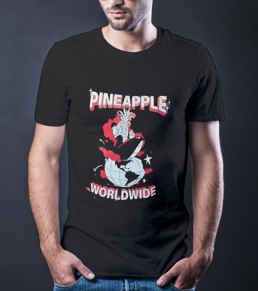 Pineapple Worldwide Cartoon Exploding Globe T-Shirt