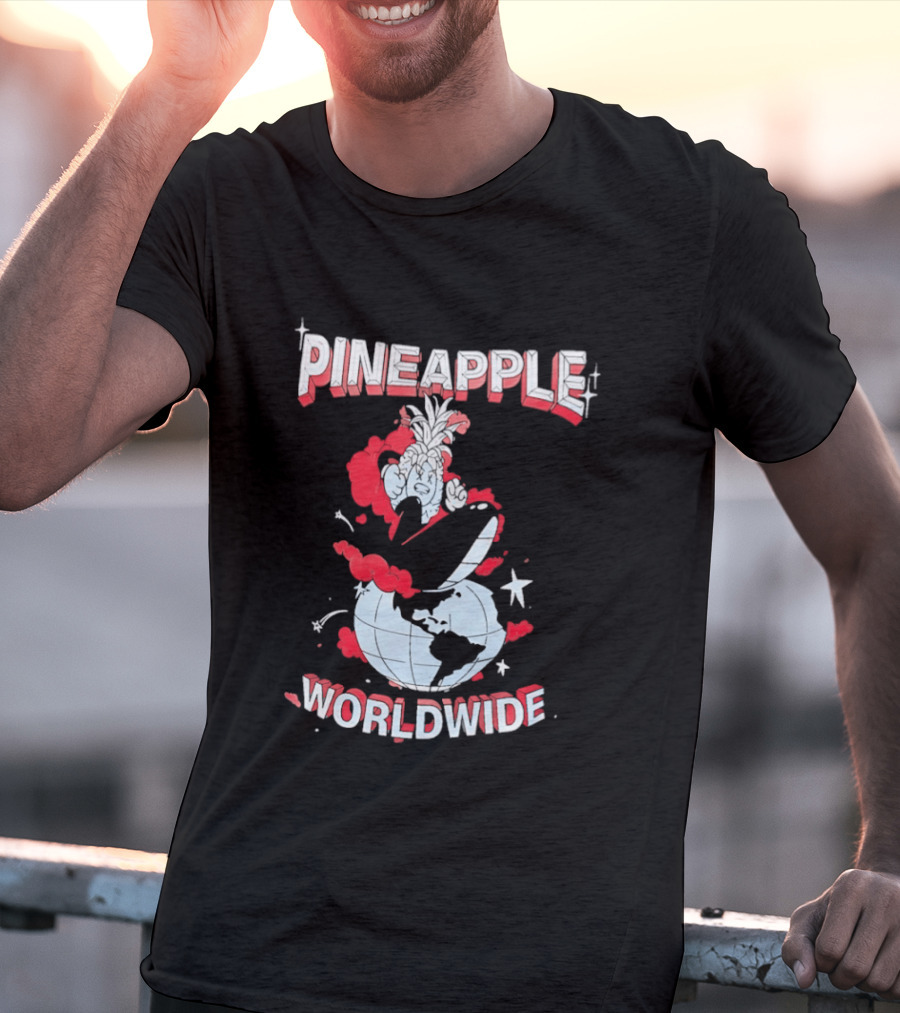 Pineapple Worldwide Cartoon Exploding Globe T-Shirt