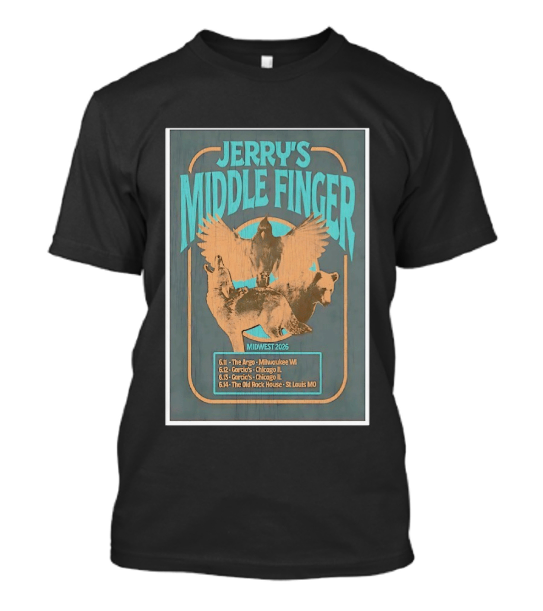 Jerry's Middle Finger Midwest 2026 Milwaukee Chicago St Louis Tour Dates T-Shirt