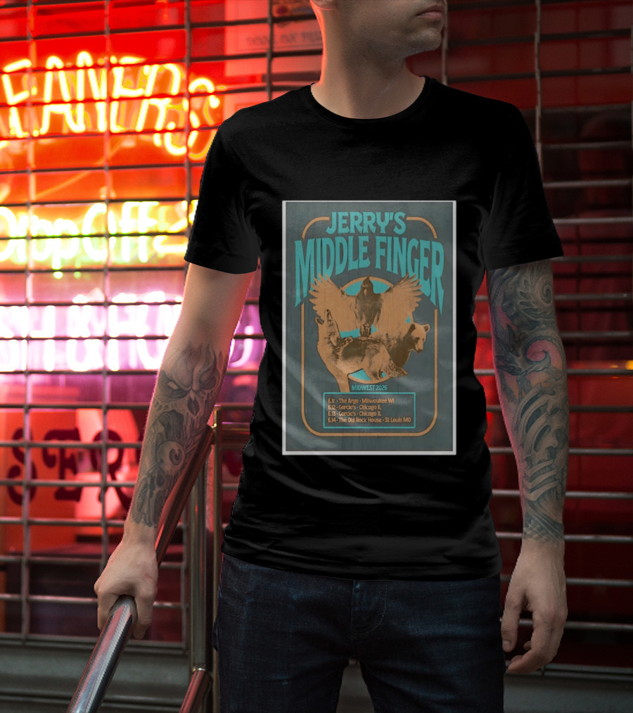 Jerry's Middle Finger Midwest 2026 Milwaukee Chicago St Louis Tour Dates T-Shirt