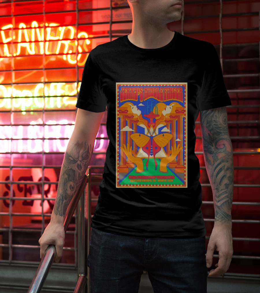 Jerry's Middle Finger The Fremont Theater San Luis Obispo CA May 15 2026 Psychedelic With Column And Faces T-Shirt