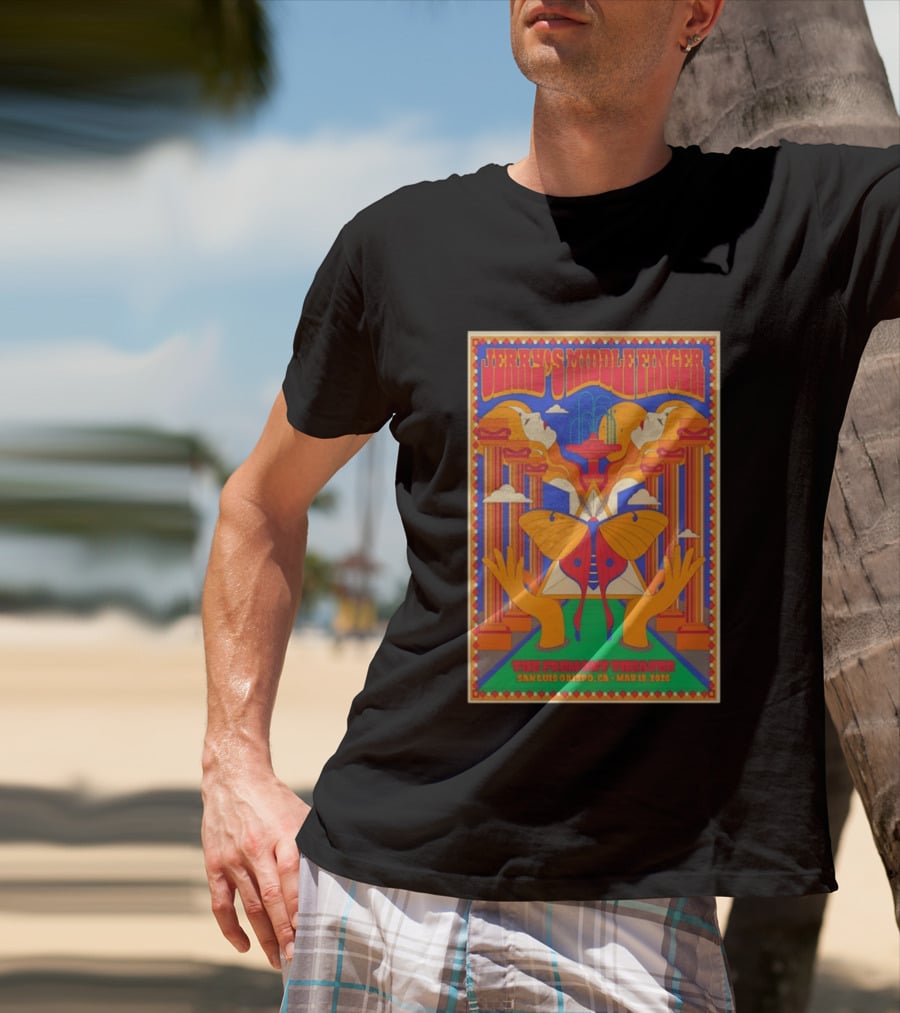 Jerry's Middle Finger The Fremont Theater San Luis Obispo CA May 15 2026 Psychedelic With Column And Faces T-Shirt