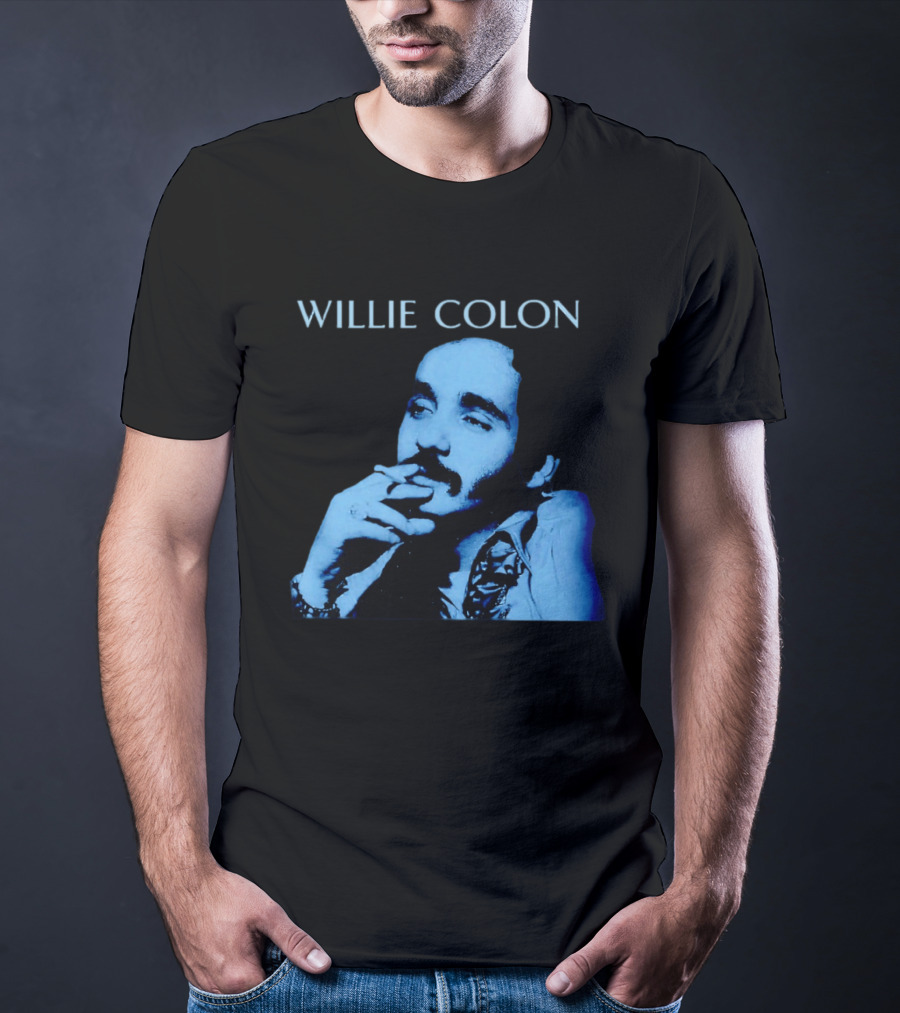 WILLIE COLON Blue Portrait Smoking Image T-Shirt