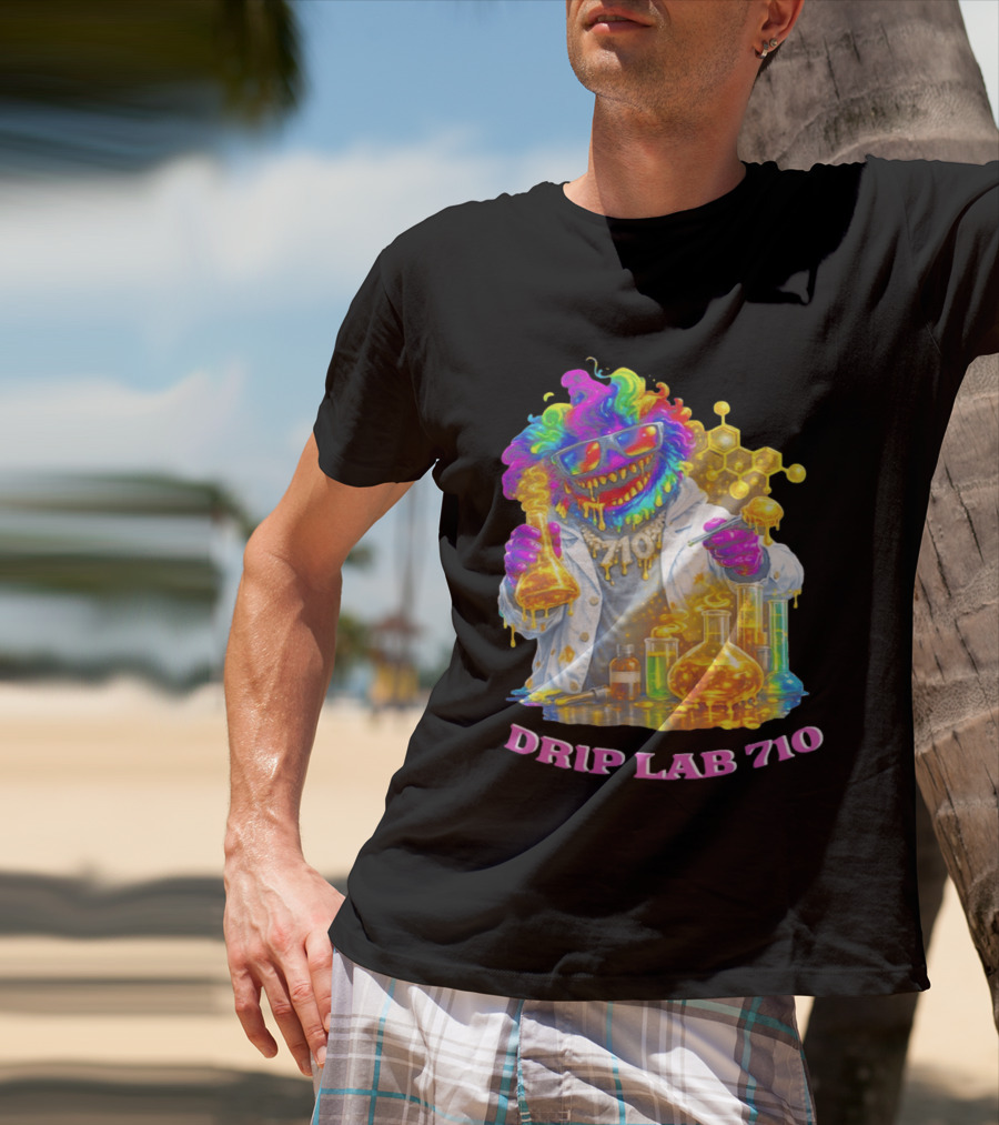 Drip Lab 710 Psychedelic Monster Chemist With Colorful Beakers T-Shirt