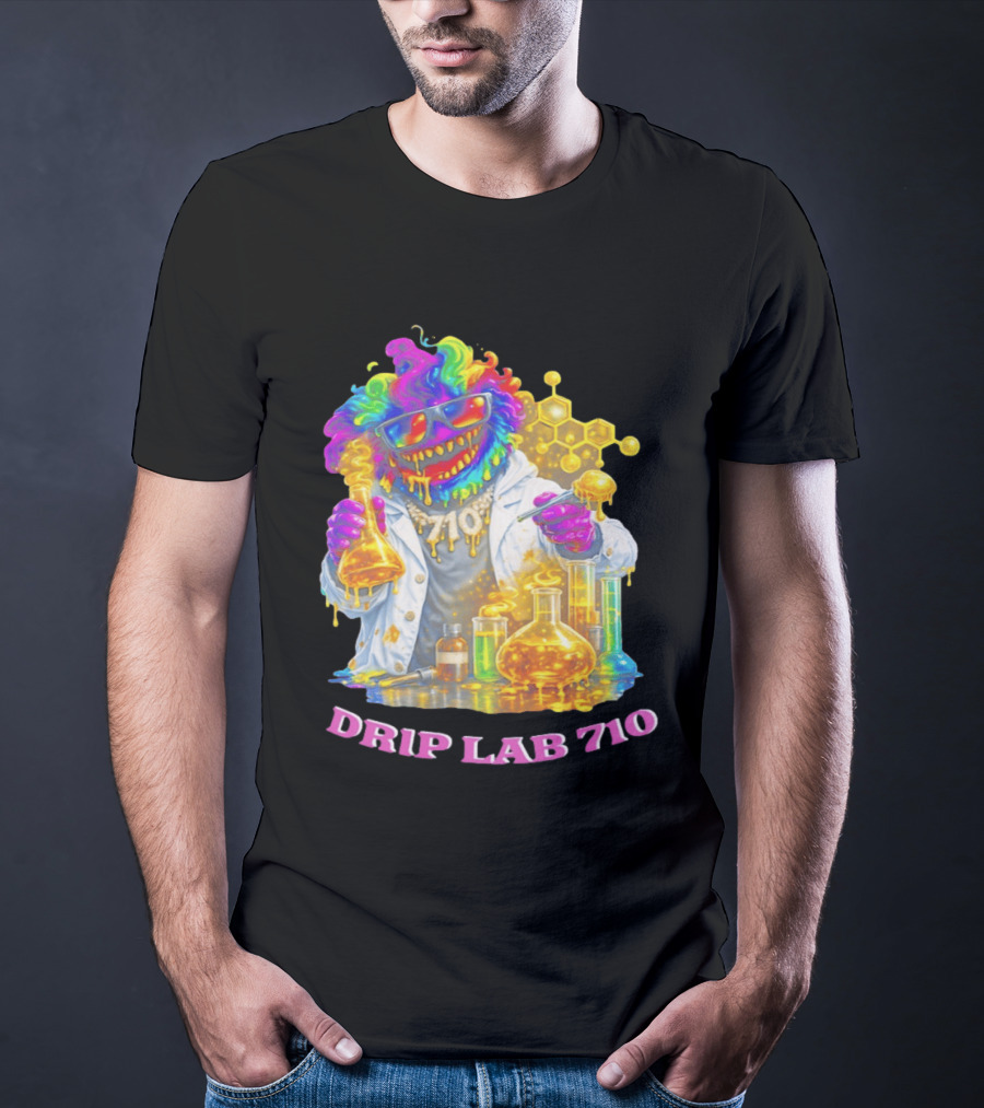 Drip Lab 710 Psychedelic Monster Chemist With Colorful Beakers T-Shirt