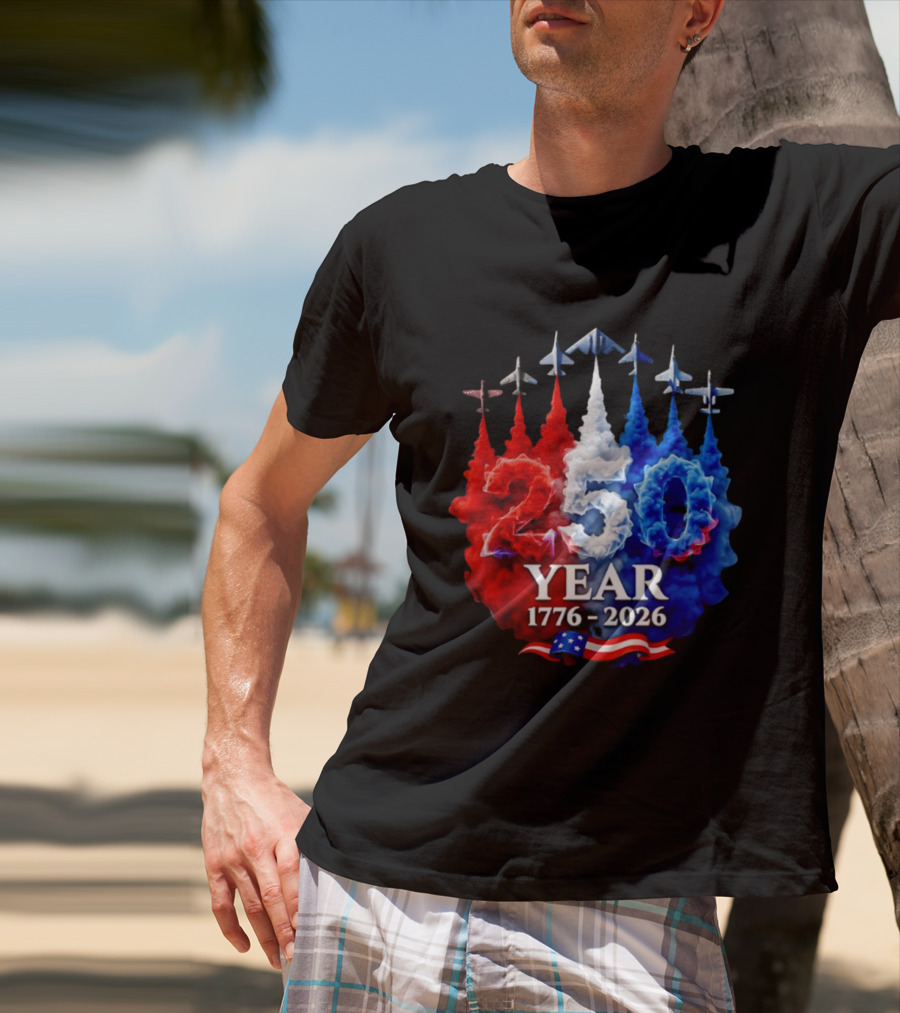 Fighter Jet Leaving A Smoke Trail 250 Years American 250th USA Patriotic 4th Of July T-Shirt