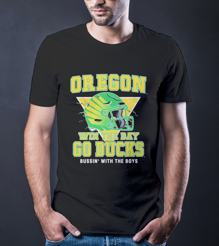Oregon Win The Day Go Ducks Bussin' With The Boys Football Helmet T-Shirt