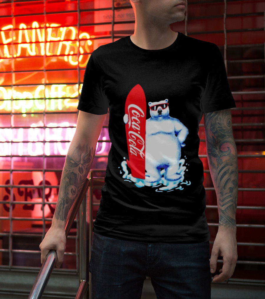 1995 Coca Cola Polar Bear Surfboard Sunglasses T-Shirt