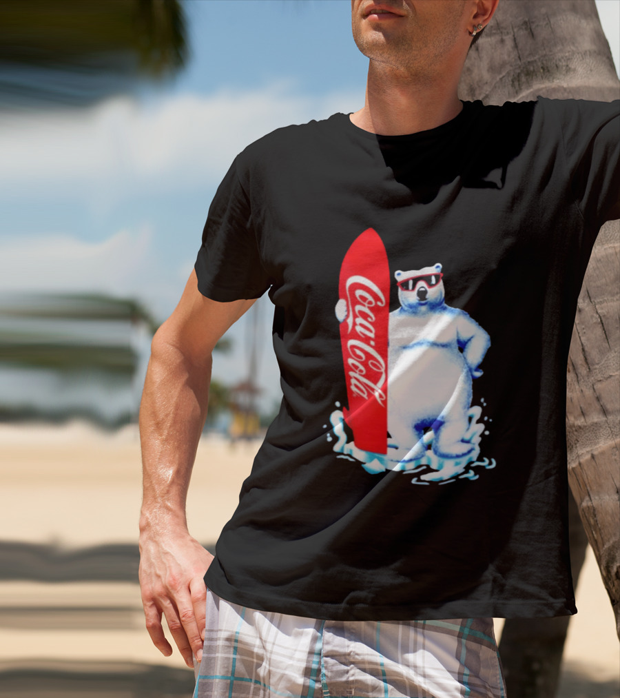 1995 Coca Cola Polar Bear Surfboard Sunglasses T-Shirt