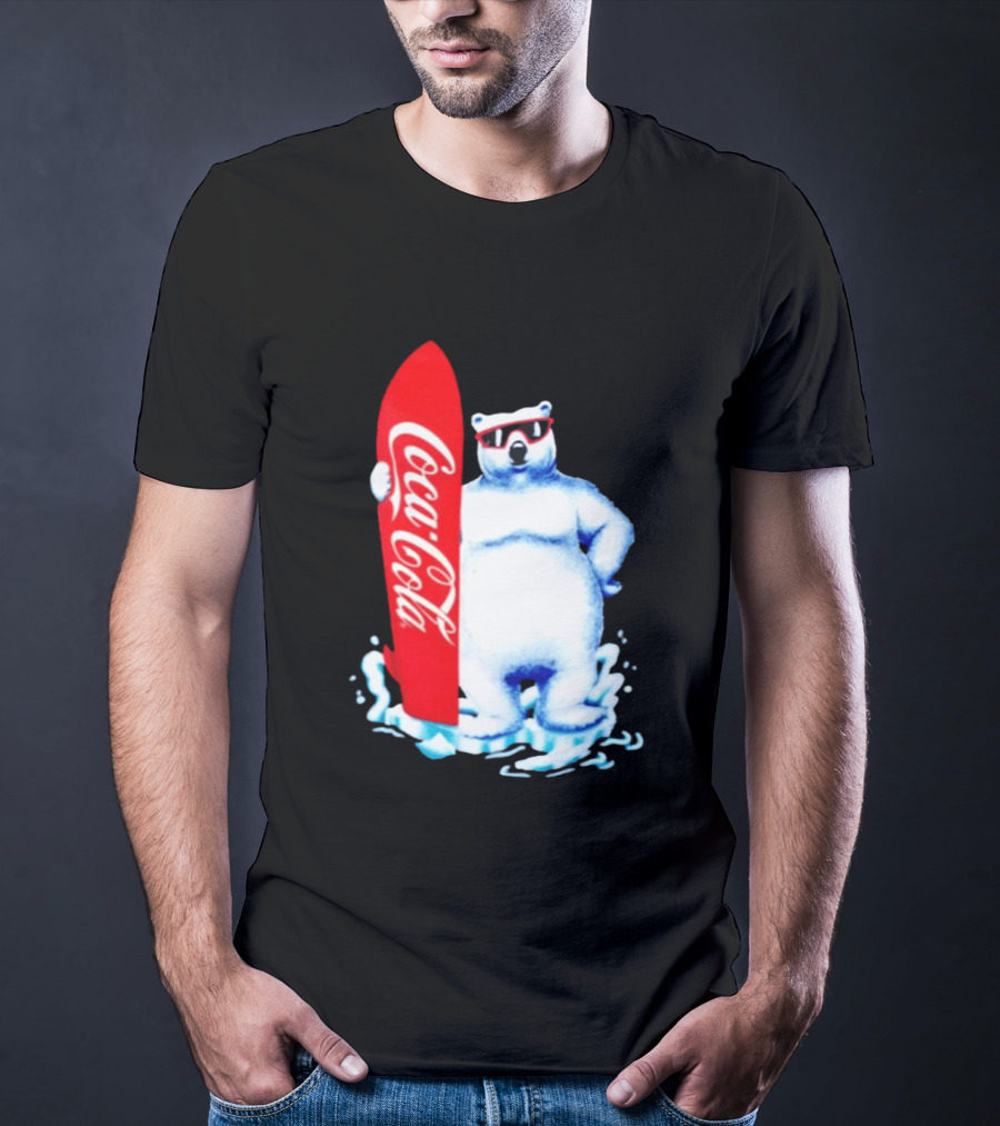 1995 Coca Cola Polar Bear Surfboard Sunglasses T-Shirt