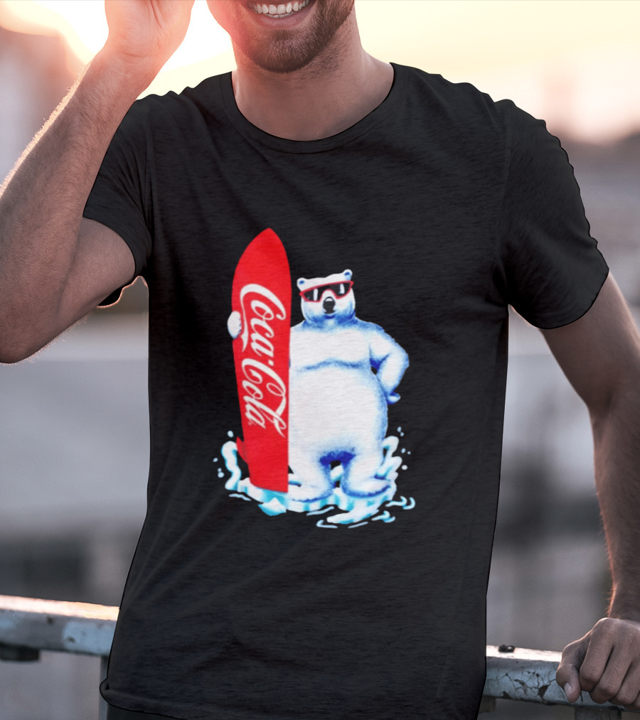 1995 Coca Cola Polar Bear Surfboard Sunglasses T-Shirt