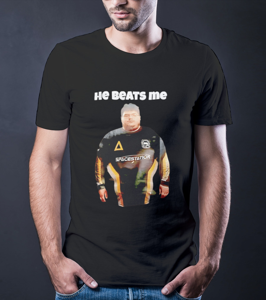 He Beats Me Spacestation Gaming Jersey T-Shirt