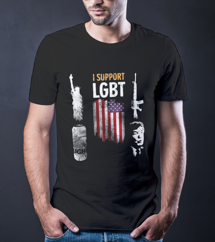 I Support LGBT Liberty Guns Beer Trump USA Flag Sarcastic T-Shirt