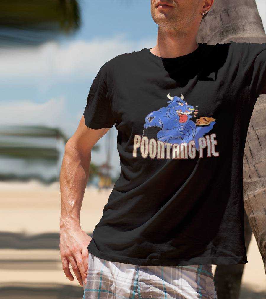 Poontang Pie Bull Eating Slice With Small Wrestler Tattoo T-Shirt