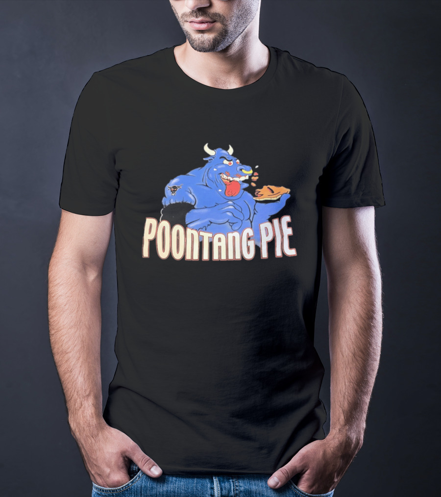 Poontang Pie Bull Eating Slice With Small Wrestler Tattoo T-Shirt