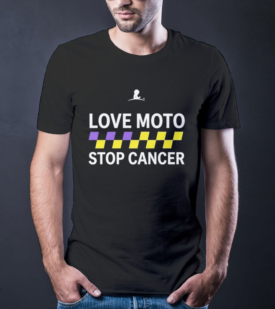 Love Moto Stop Cancer St. Jude Purple Yellow Checkered Racing T-Shirt