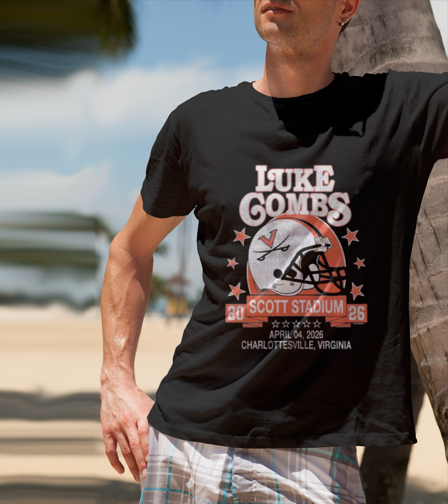 Luke Combs 2026 Scott Stadium Charlottesville Virginia April 04 Event With Helmet Stars T-Shirt