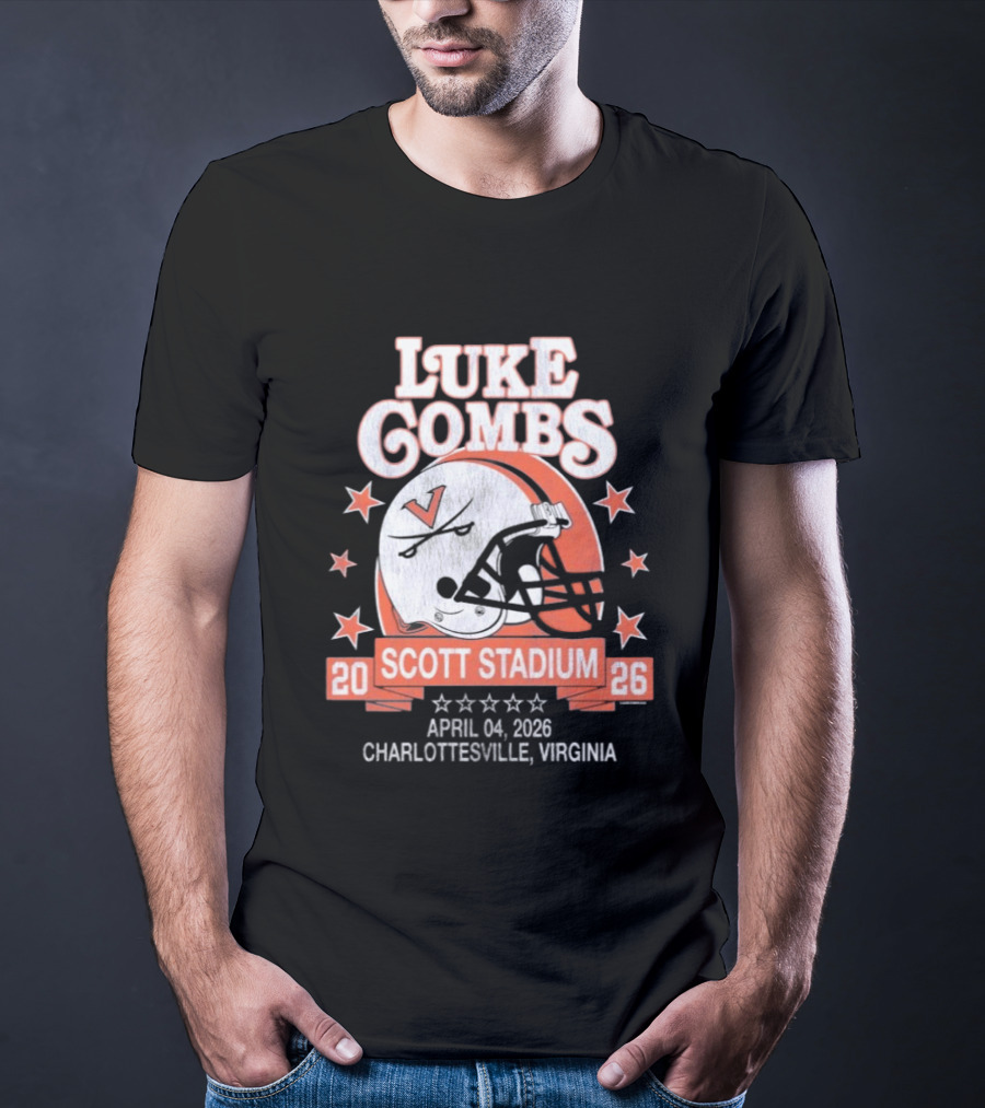 Luke Combs 2026 Scott Stadium Charlottesville Virginia April 04 Event With Helmet Stars T-Shirt