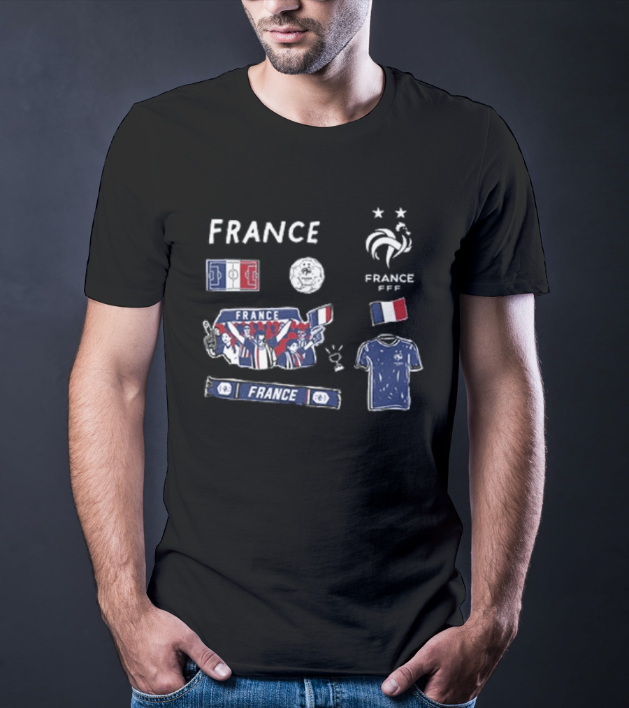 France National Team Youth Navy Cotton Pullover Soccer Fans Tricolor FFF Rooster Stars T-Shirt