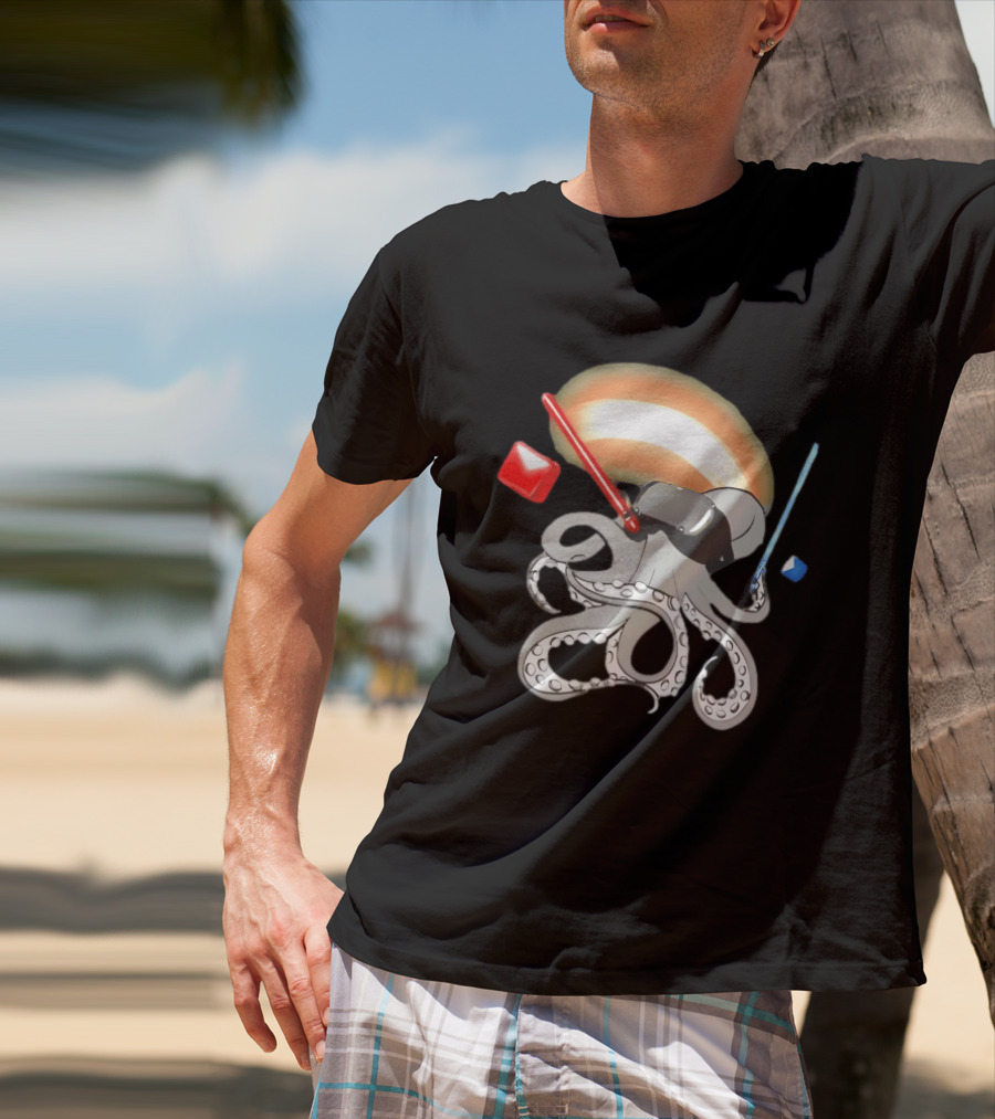 VR Headset Octopus With Red Blue Lightsabers T-Shirt