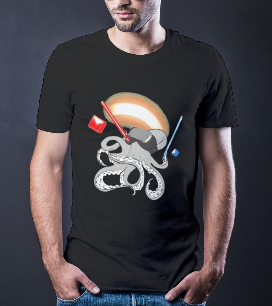 VR Headset Octopus With Red Blue Lightsabers T-Shirt