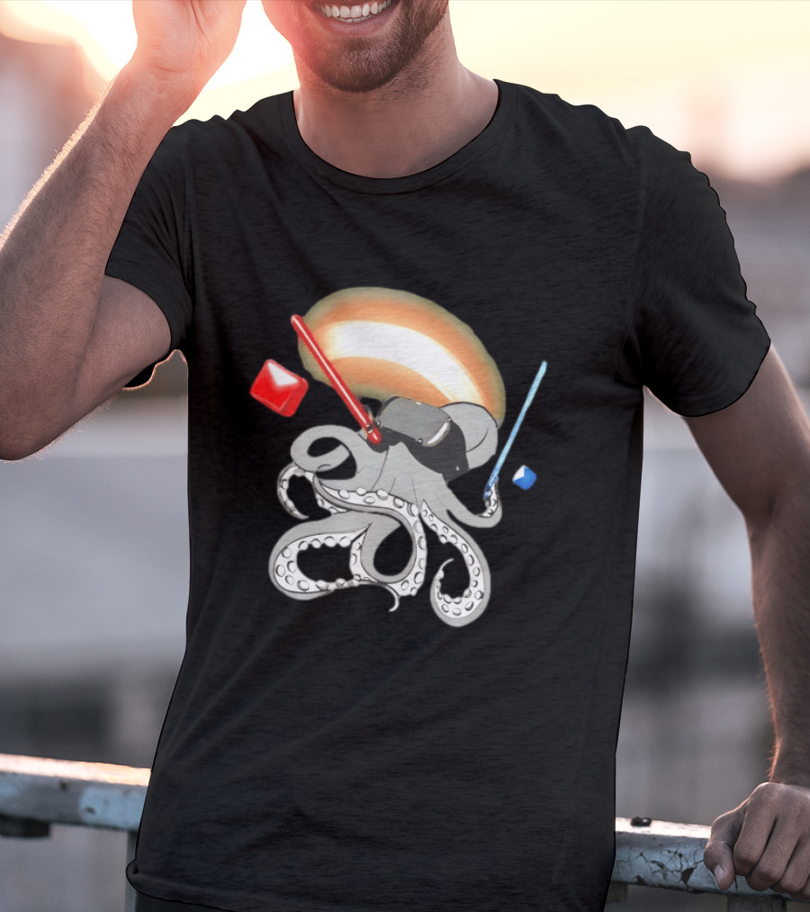 VR Headset Octopus With Red Blue Lightsabers T-Shirt