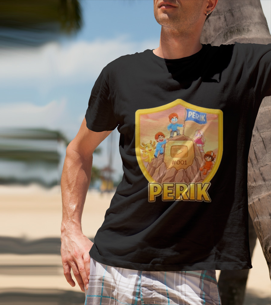 Perik 3 Års Black 001 Shield Badge YouTube Button Cartoon Characters T-Shirt
