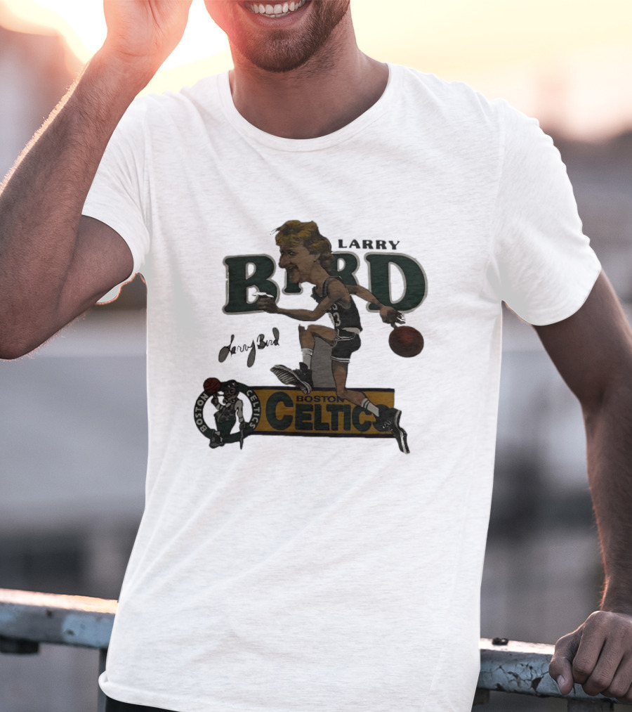 Larry Bird Boston Celtics Caricature Basketball Legends T-Shirt