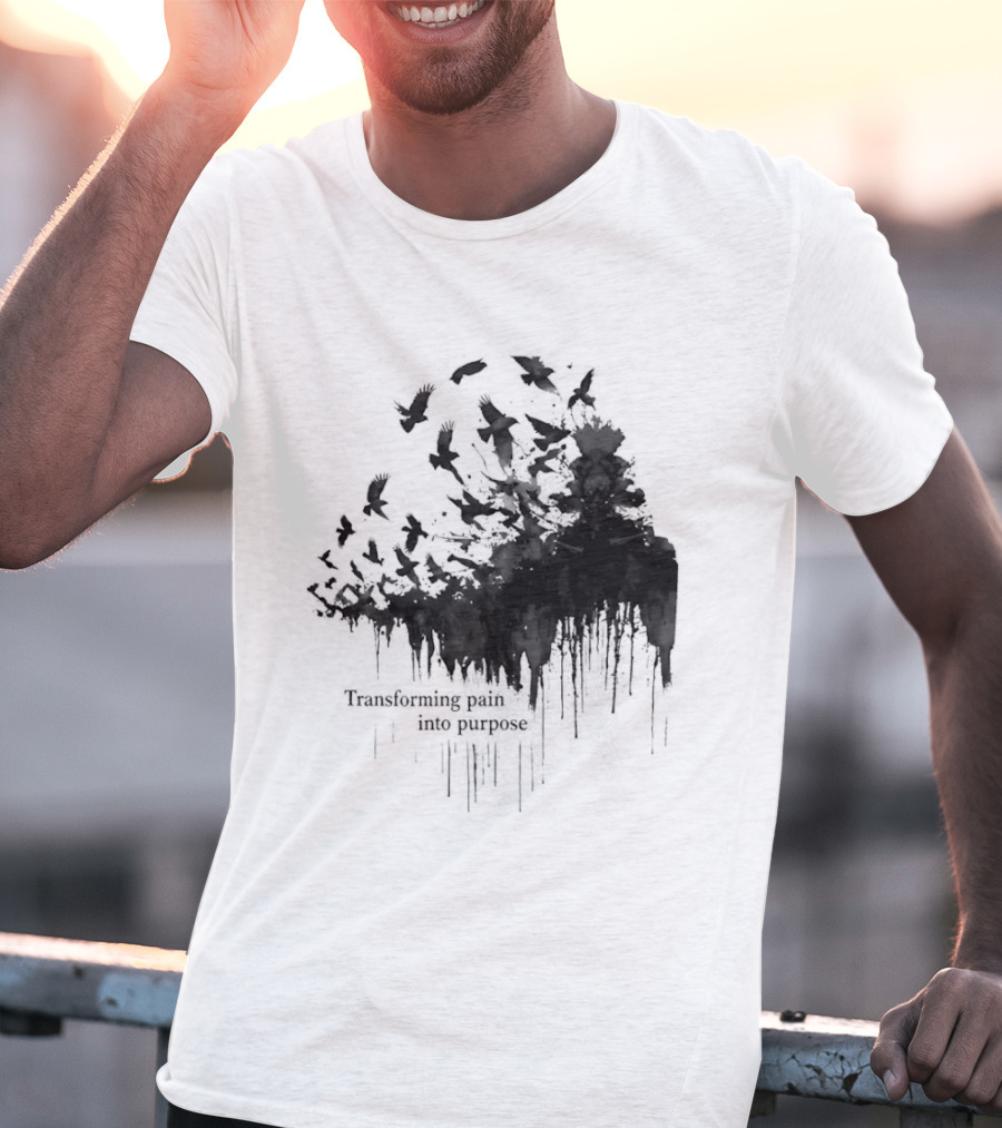 Transforming Pain Into Purpose Motivational Tree Art With Birds In Flight Symbolizing Growth And Healing T-Shirt