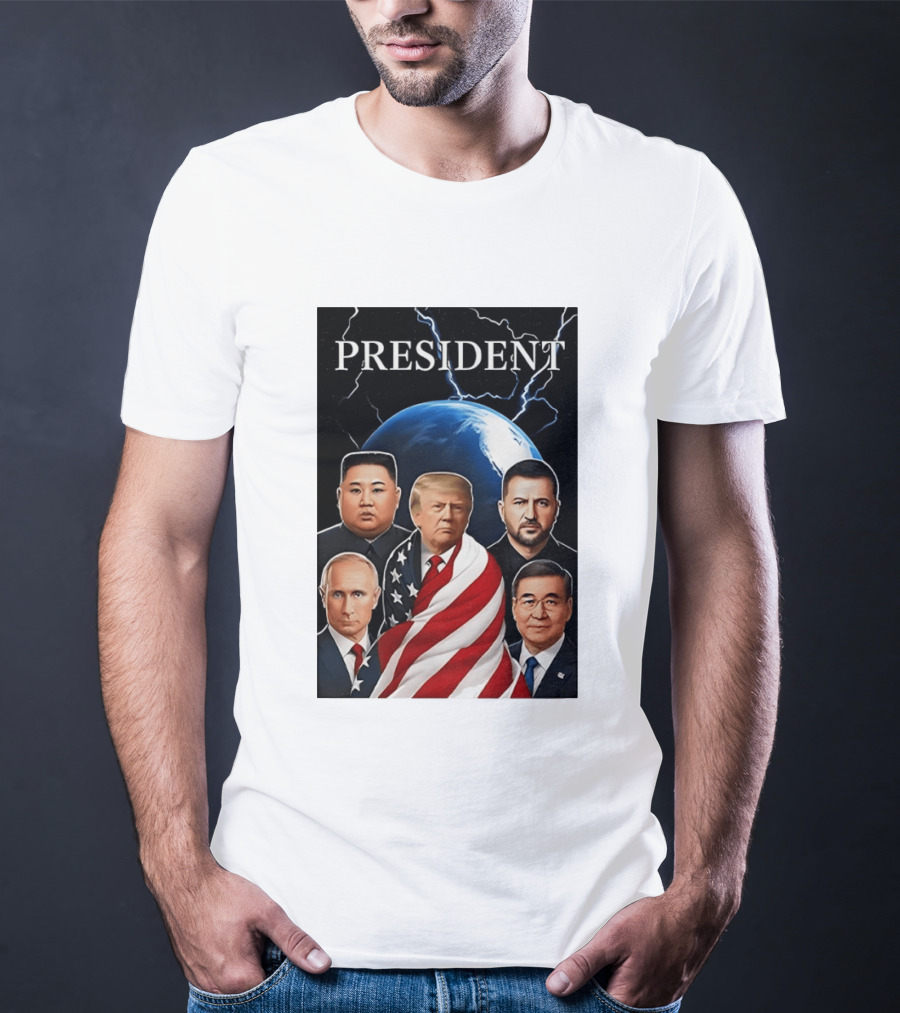 Presidents Trump Putin Zelenskyy Kim Jong Un Xi Jinping Global Leaders Earth Lightning T-Shirt