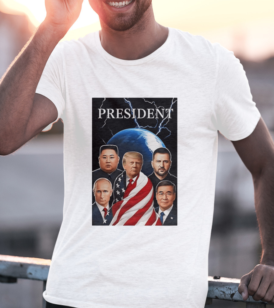 Presidents Trump Putin Zelenskyy Kim Jong Un Xi Jinping Global Leaders Earth Lightning T-Shirt