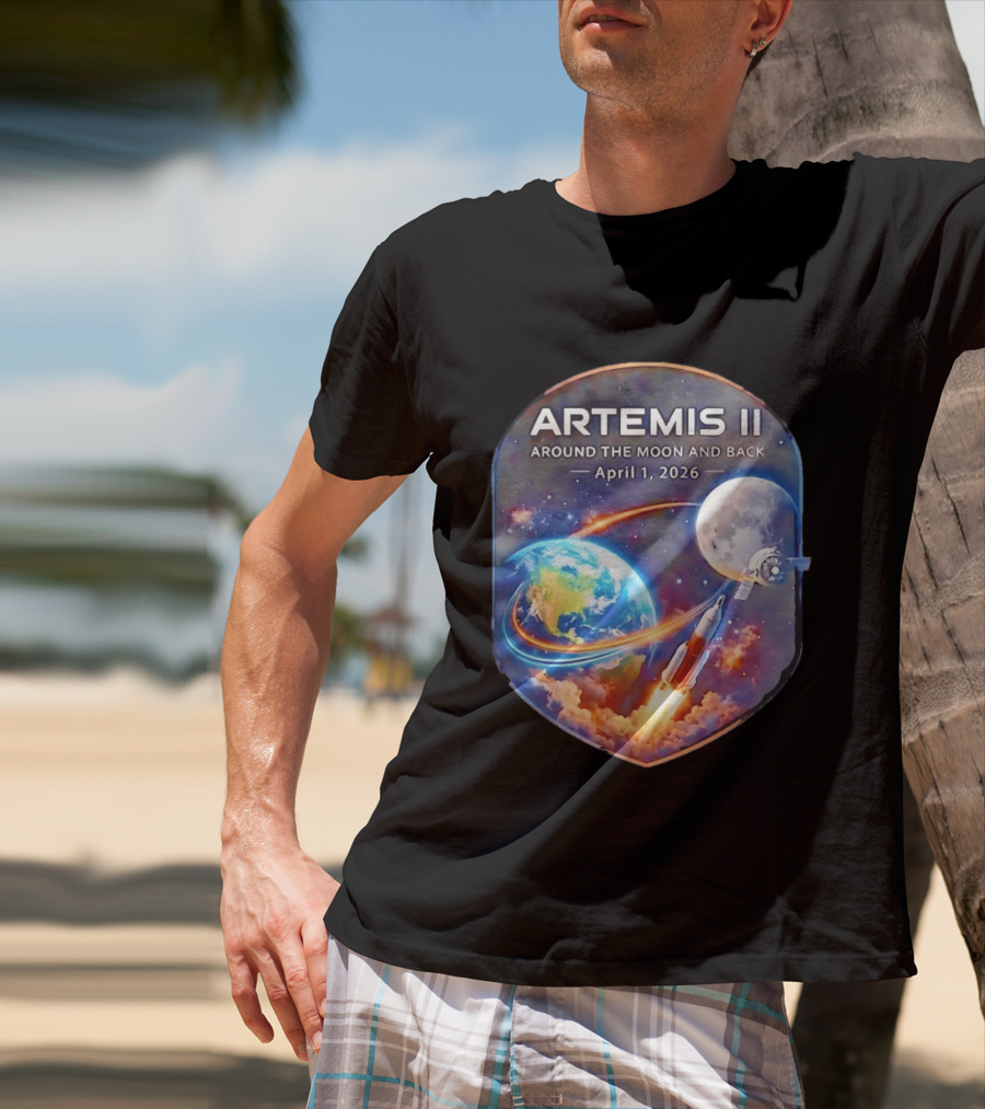 Artemis II Mission April 1 2026 Around The Moon And Back Rocket And Earth T-Shirt