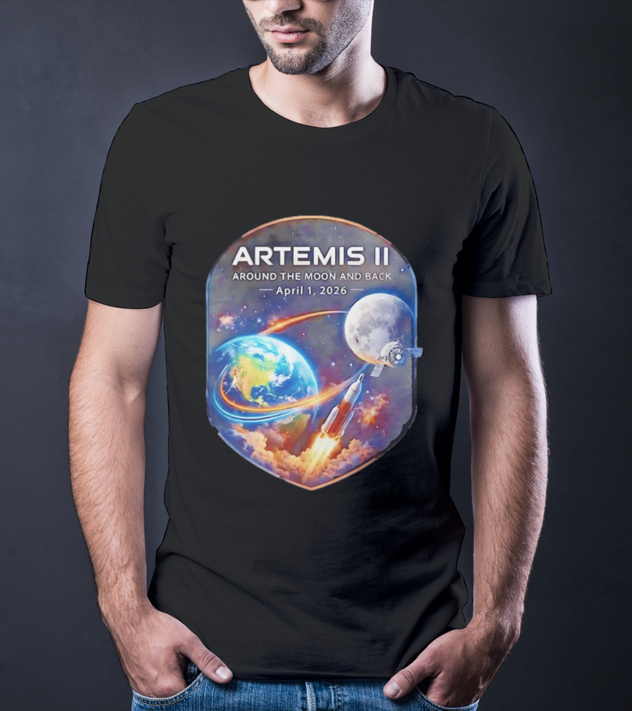 Artemis II Mission April 1 2026 Around The Moon And Back Rocket And Earth T-Shirt