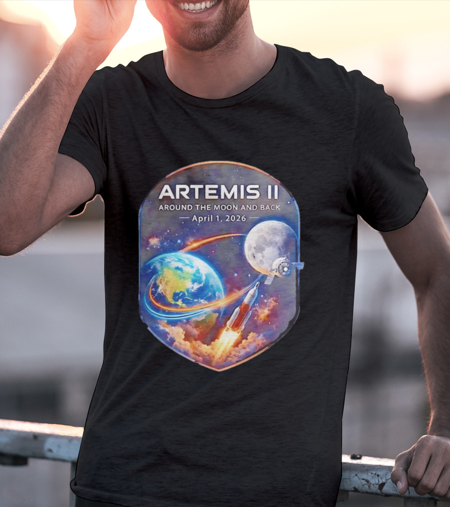 Artemis II Mission April 1 2026 Around The Moon And Back Rocket And Earth T-Shirt