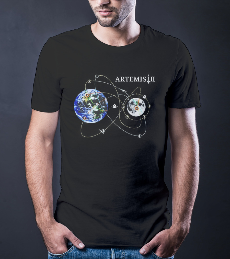 NASA Artemis II Mission Earth To Moon Trajectory Map T-Shirt