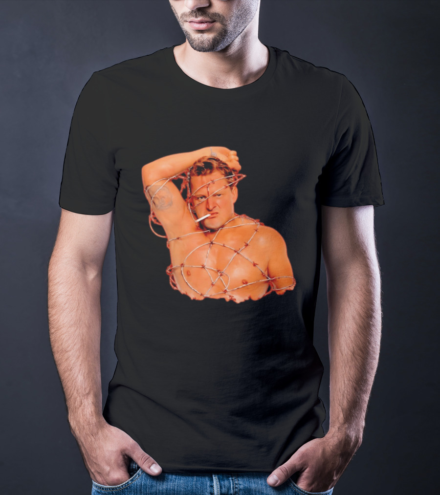 Sandman Barbed Wire Screenprinted Wrapping Wrestler With Cigarette T-Shirt