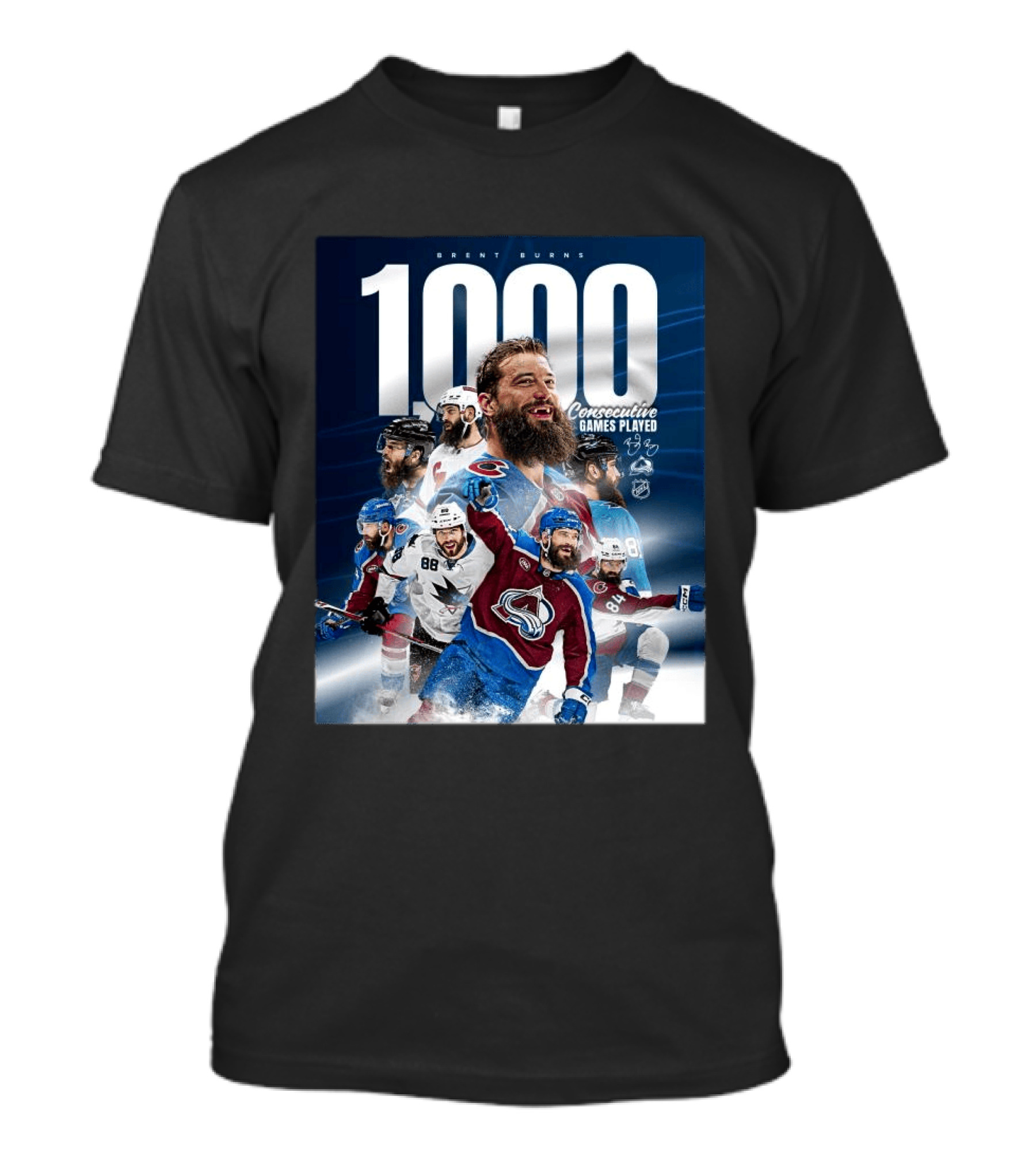 Brent Burns 1000 Consecutive NHL Games Played Colorado Avalanche San Jose Sharks T-Shirt