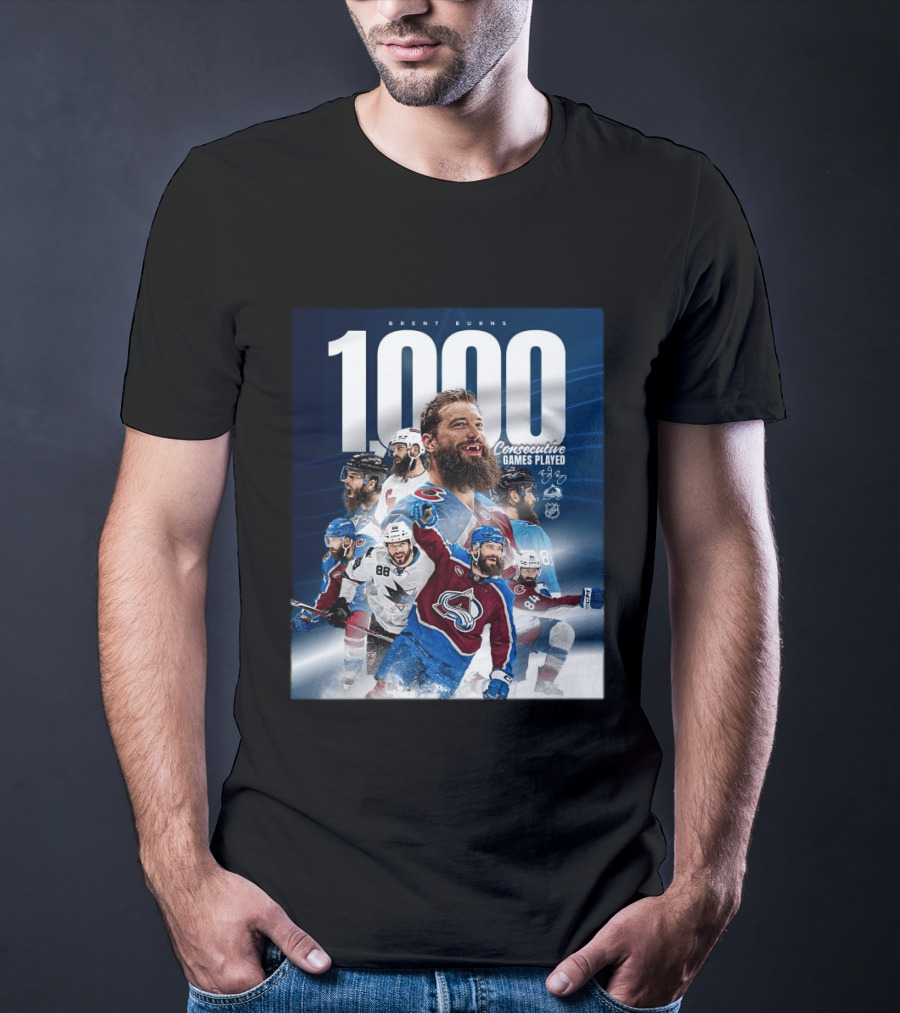 Brent Burns 1000 Consecutive NHL Games Played Colorado Avalanche San Jose Sharks T-Shirt
