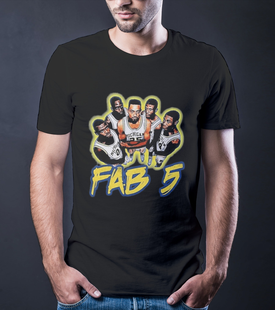 Michigan Basketball Fab 5 Vintage Team Jersey Crew T-Shirt
