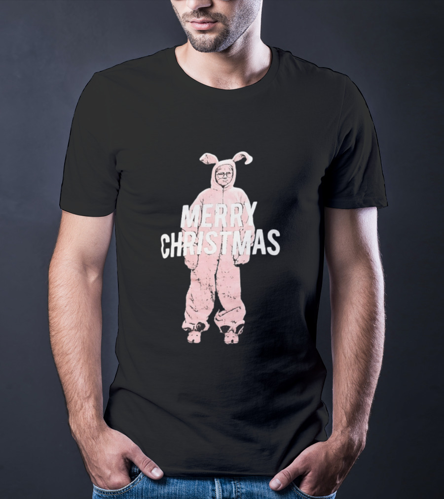 Merry Christmas Ralphie Pink Bunny Costume T-Shirt