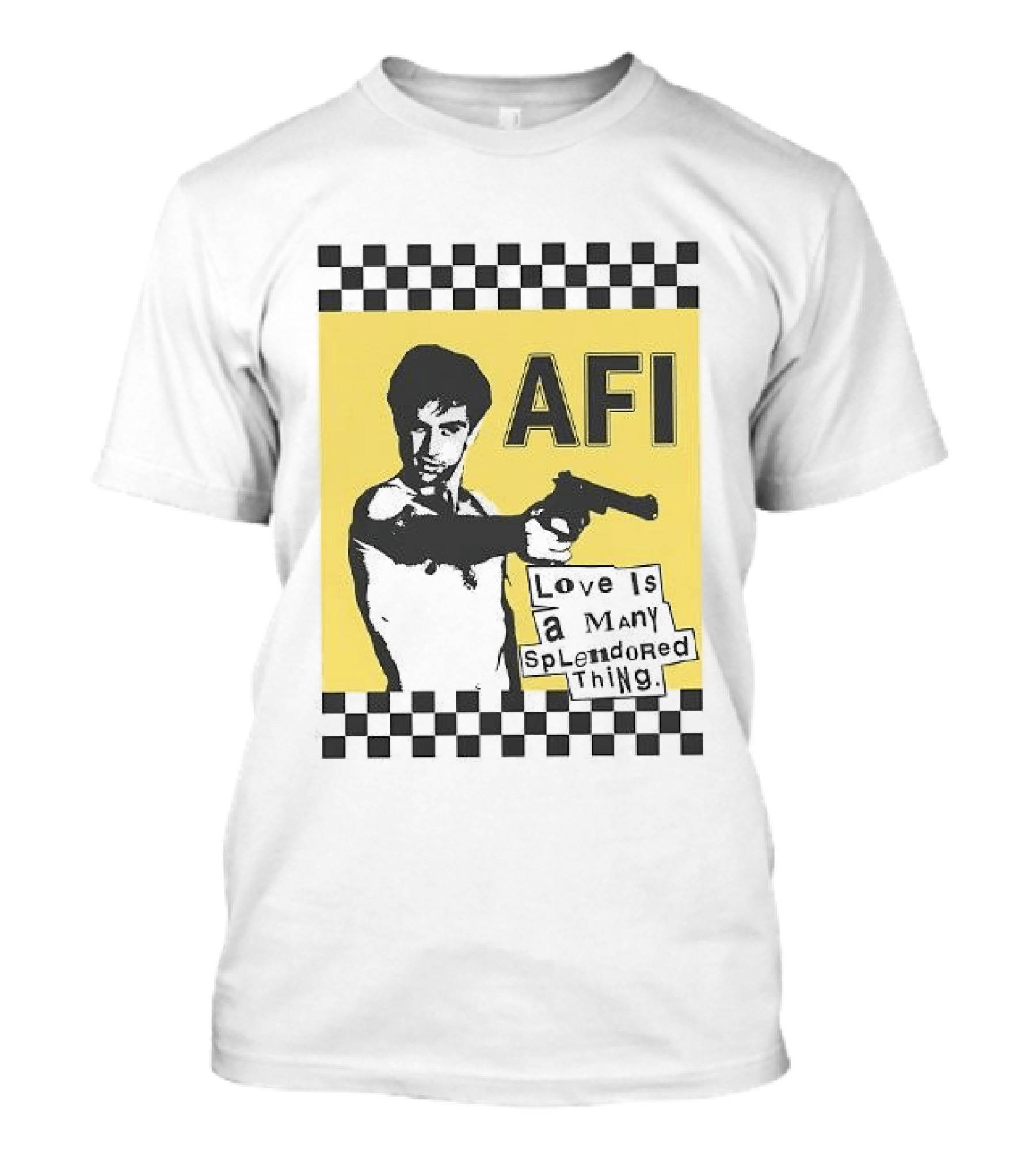 AFI Love Is A Many Splendored Thing Gun Silhouette Checkerboard T-Shirt