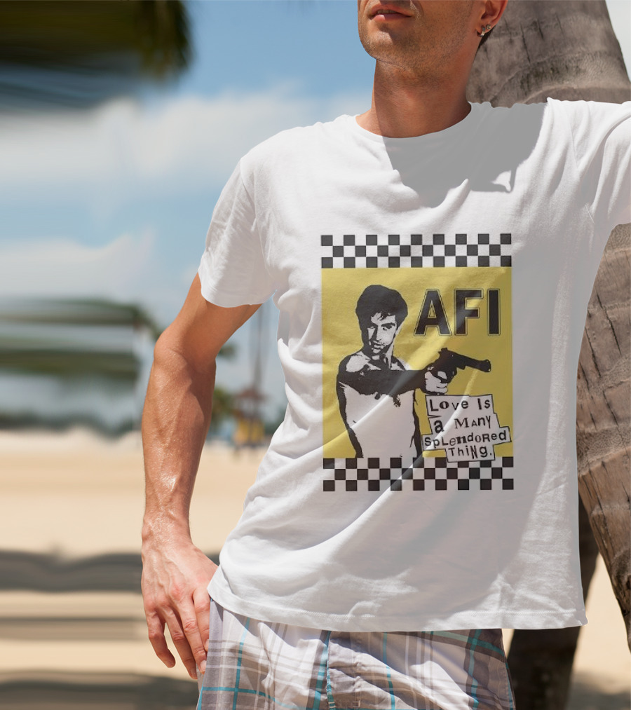 AFI Love Is A Many Splendored Thing Gun Silhouette Checkerboard T-Shirt