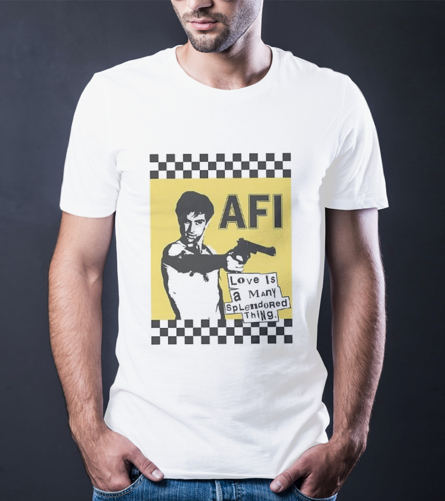 AFI Love Is A Many Splendored Thing Gun Silhouette Checkerboard T-Shirt