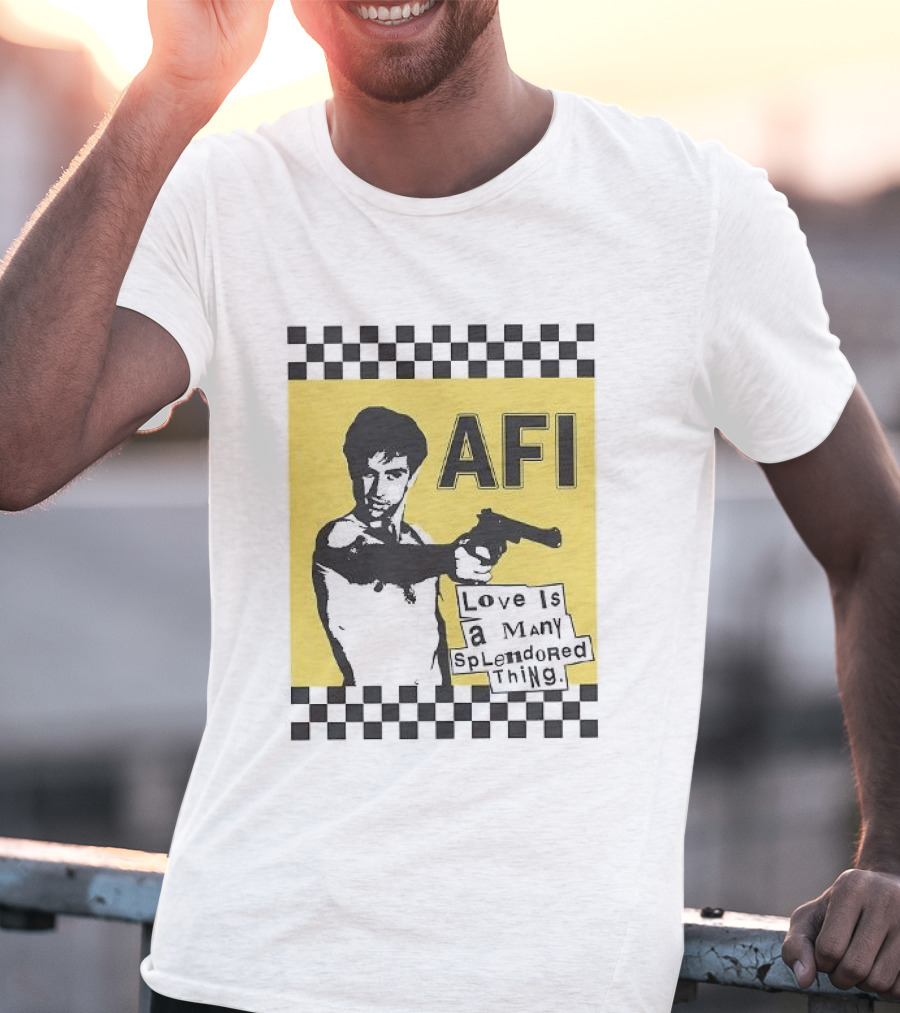 AFI Love Is A Many Splendored Thing Gun Silhouette Checkerboard T-Shirt